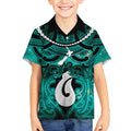 Personalised Maori Matariki Hei Matau Turquoise Kid Hawaiian Shirt Maori Kowhaiwhai Pattern Galaxy