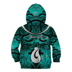 Personalised Maori Matariki Hei Matau Turquoise Kid Hoodie Maori Kowhaiwhai Pattern Galaxy