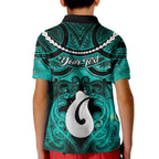Personalised Maori Matariki Hei Matau Turquoise Kid Polo Shirt Maori Kowhaiwhai Pattern Galaxy
