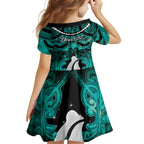 Personalised Maori Matariki Hei Matau Turquoise Kid Short Sleeve Dress Maori Kowhaiwhai Pattern Galaxy