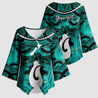 Personalised Maori Matariki Hei Matau Turquoise Kimono Sleeve Blouse Maori Kowhaiwhai Pattern Galaxy