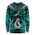 Personalised Maori Matariki Hei Matau Turquoise Long Sleeve Shirt Maori Kowhaiwhai Pattern Galaxy