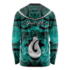 Personalised Maori Matariki Hei Matau Turquoise Long Sleeve Shirt Maori Kowhaiwhai Pattern Galaxy