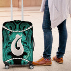 Maori Matariki Hei Matau Turquoise Luggage Cover Maori Kowhaiwhai Pattern Galaxy