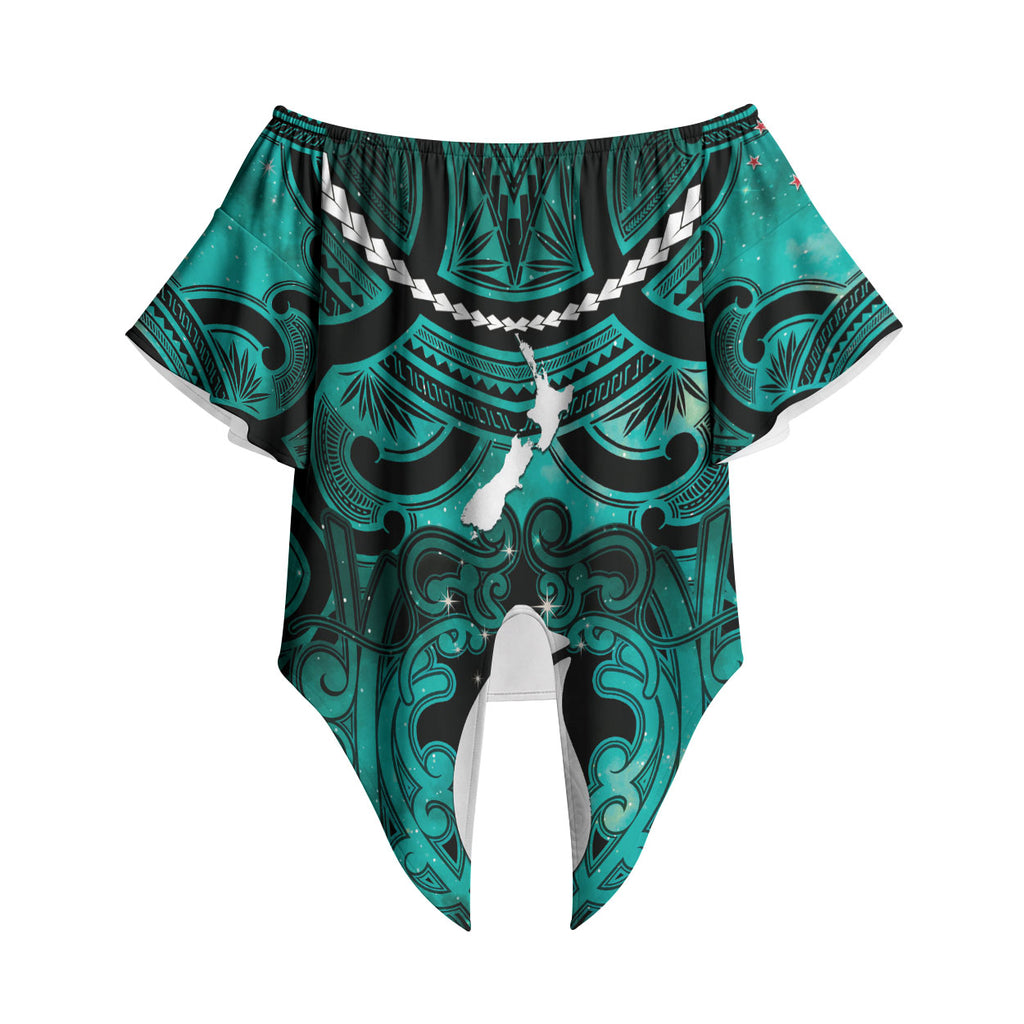 Personalised Maori Matariki Hei Matau Turquoise Off Shoulder Wrap Waist Top Maori Kowhaiwhai Pattern Galaxy