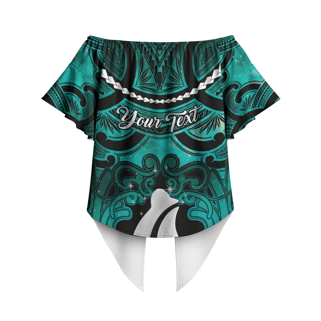 Personalised Maori Matariki Hei Matau Turquoise Off Shoulder Wrap Waist Top Maori Kowhaiwhai Pattern Galaxy