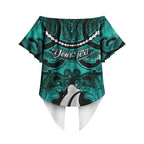 Personalised Maori Matariki Hei Matau Turquoise Off Shoulder Wrap Waist Top Maori Kowhaiwhai Pattern Galaxy