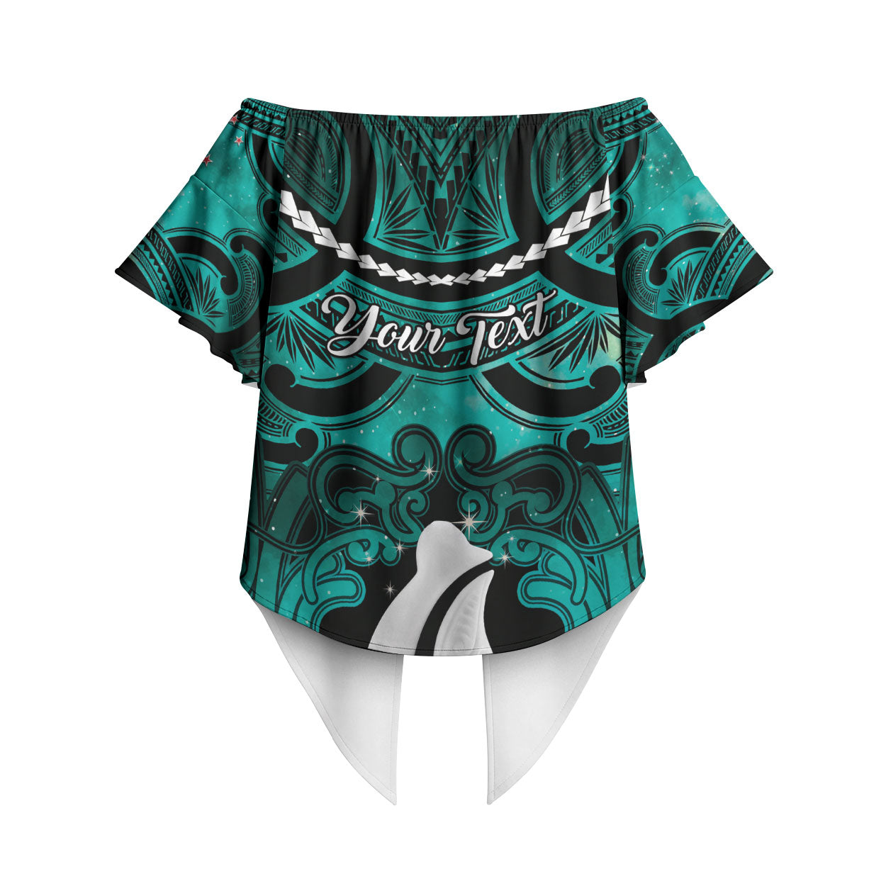 Personalised Maori Matariki Hei Matau Turquoise Off Shoulder Wrap Waist Top Maori Kowhaiwhai Pattern Galaxy