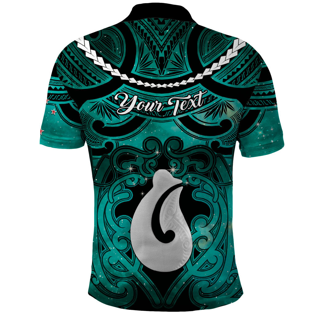 Personalised Maori Matariki Hei Matau Turquoise Polo Shirt Maori Kowhaiwhai Pattern Galaxy