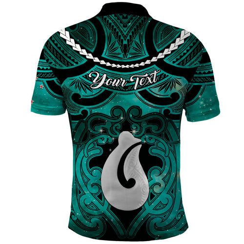 Personalised Maori Matariki Hei Matau Turquoise Polo Shirt Maori Kowhaiwhai Pattern Galaxy
