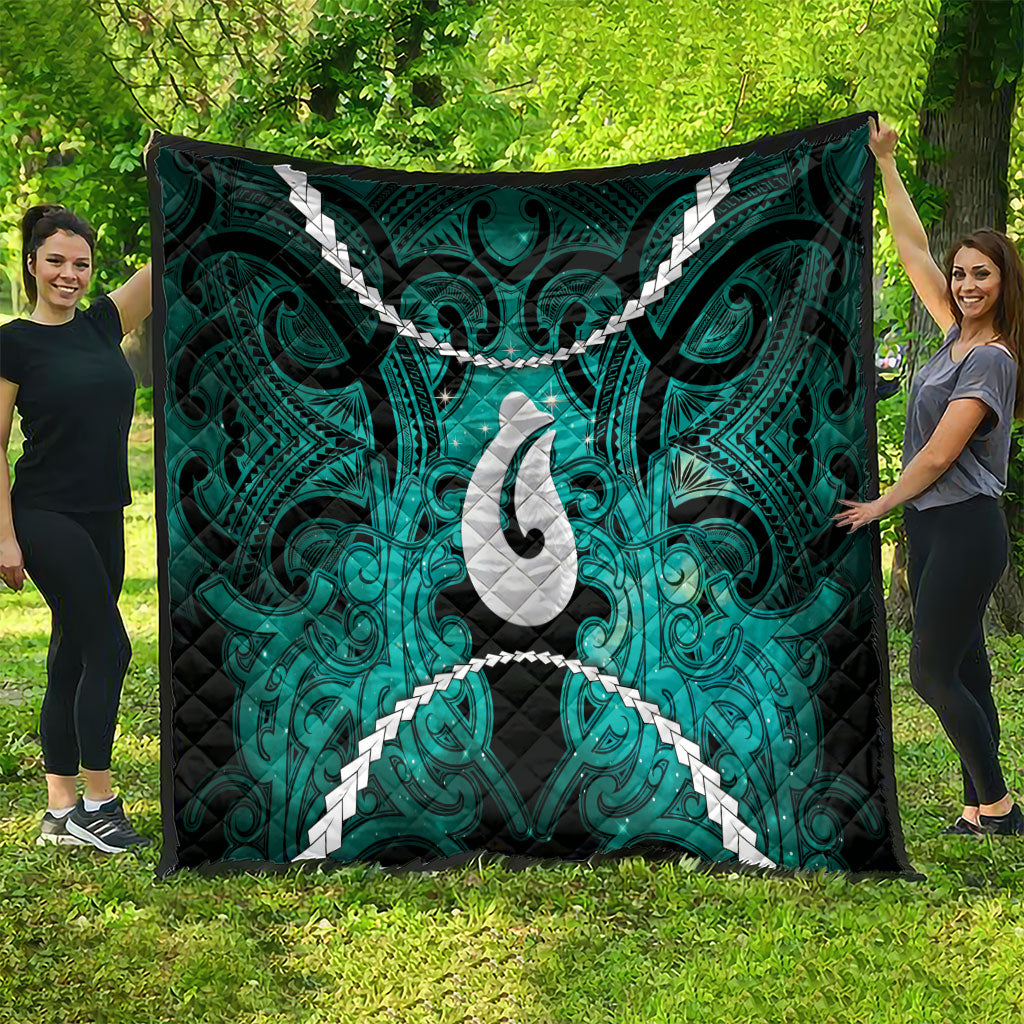 Maori Matariki Hei Matau Turquoise Quilt Maori Kowhaiwhai Pattern Galaxy