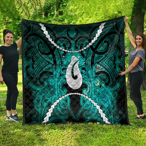 Maori Matariki Hei Matau Turquoise Quilt Maori Kowhaiwhai Pattern Galaxy