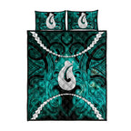 Maori Matariki Hei Matau Turquoise Quilt Bed Set Maori Kowhaiwhai Pattern Galaxy