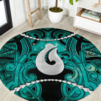 Maori Matariki Hei Matau Turquoise Round Carpet Maori Kowhaiwhai Pattern Galaxy