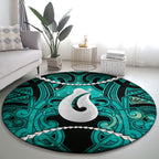 Maori Matariki Hei Matau Turquoise Round Carpet Maori Kowhaiwhai Pattern Galaxy