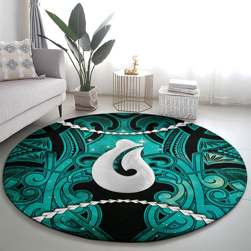Maori Matariki Hei Matau Turquoise Round Carpet Maori Kowhaiwhai Pattern Galaxy
