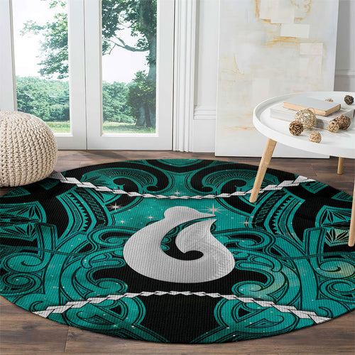 Maori Matariki Hei Matau Turquoise Round Carpet Maori Kowhaiwhai Pattern Galaxy
