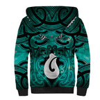 Personalised Maori Matariki Hei Matau Turquoise Sherpa Hoodie Maori Kowhaiwhai Pattern Galaxy