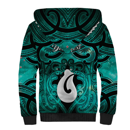 Personalised Maori Matariki Hei Matau Turquoise Sherpa Hoodie Maori Kowhaiwhai Pattern Galaxy