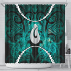 Maori Matariki Hei Matau Turquoise Shower Curtain Maori Kowhaiwhai Pattern Galaxy