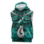 Personalised Maori Matariki Hei Matau Turquoise Sleeveless Hoodie Maori Kowhaiwhai Pattern Galaxy