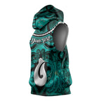 Personalised Maori Matariki Hei Matau Turquoise Sleeveless Hoodie Maori Kowhaiwhai Pattern Galaxy