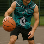 Personalised Maori Matariki Hei Matau Turquoise Sleeveless Hoodie Maori Kowhaiwhai Pattern Galaxy