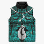 Personalised Maori Matariki Hei Matau Turquoise Sleeveless Puffer Jacket Maori Kowhaiwhai Pattern Galaxy