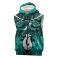 Personalised Maori Matariki Hei Matau Turquoise Sleeveless Zip Hoodie Maori Kowhaiwhai Pattern Galaxy