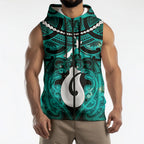 Personalised Maori Matariki Hei Matau Turquoise Sleeveless Zip Hoodie Maori Kowhaiwhai Pattern Galaxy