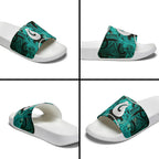 Maori Matariki Hei Matau Turquoise Slide Sandals Maori Kowhaiwhai Pattern Galaxy