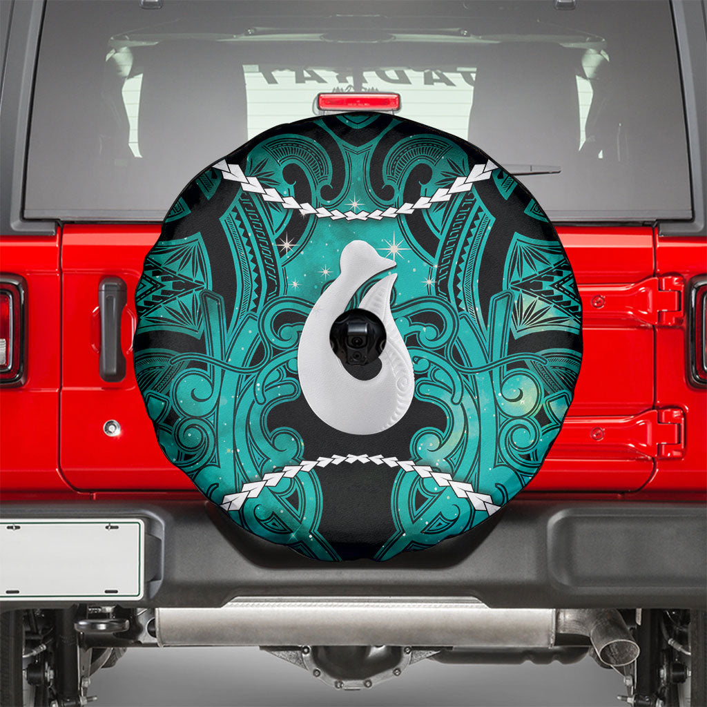 Maori Matariki Hei Matau Turquoise Spare Tire Cover Maori Kowhaiwhai Pattern Galaxy