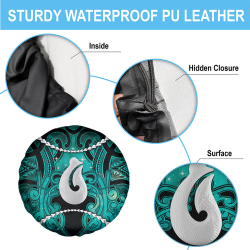 Maori Matariki Hei Matau Turquoise Spare Tire Cover Maori Kowhaiwhai Pattern Galaxy