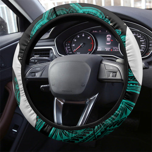 Maori Matariki Hei Matau Turquoise Steering Wheel Cover Maori Kowhaiwhai Pattern Galaxy