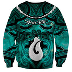 Personalised Maori Matariki Hei Matau Turquoise Sweatshirt Maori Kowhaiwhai Pattern Galaxy
