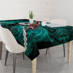 Maori Matariki Hei Matau Turquoise Tablecloth Maori Kowhaiwhai Pattern Galaxy