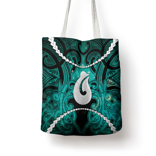 Maori Matariki Hei Matau Turquoise Tote Bag Maori Kowhaiwhai Pattern Galaxy