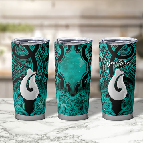 Personalised Maori Matariki Hei Matau Turquoise Tumbler Cup Maori Kowhaiwhai Pattern Galaxy