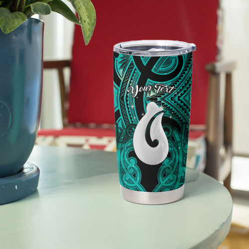Personalised Maori Matariki Hei Matau Turquoise Tumbler Cup Maori Kowhaiwhai Pattern Galaxy