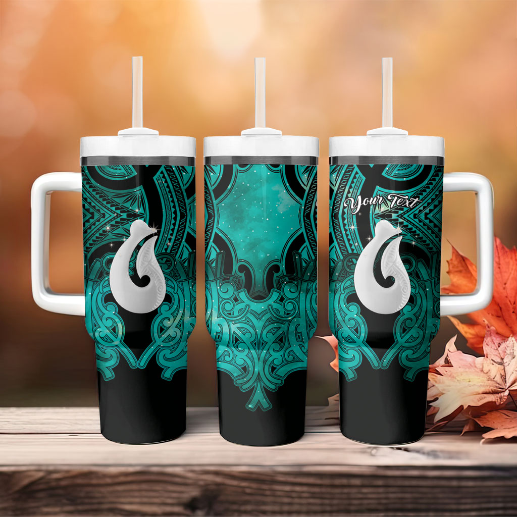 Personalised Maori Matariki Hei Matau Turquoise Tumbler With Handle Maori Kowhaiwhai Pattern Galaxy