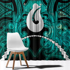 Maori Matariki Hei Matau Turquoise Window Curtain Maori Kowhaiwhai Pattern Galaxy