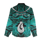 Personalised Maori Matariki Hei Matau Turquoise Women Casual Shirt Maori Kowhaiwhai Pattern Galaxy