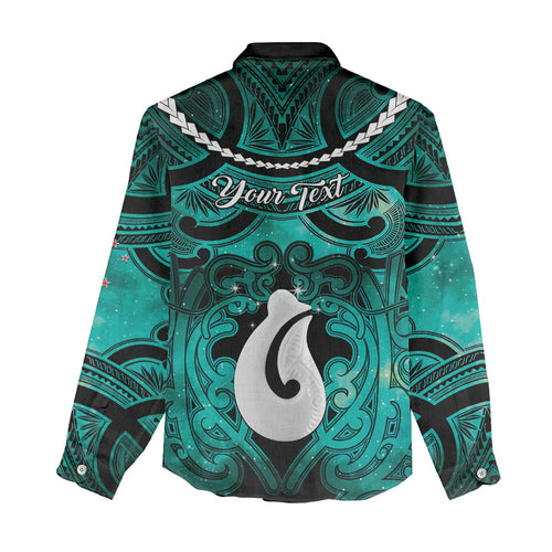 Personalised Maori Matariki Hei Matau Turquoise Women Casual Shirt Maori Kowhaiwhai Pattern Galaxy