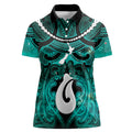Personalised Maori Matariki Hei Matau Turquoise Women Polo Shirt Maori Kowhaiwhai Pattern Galaxy