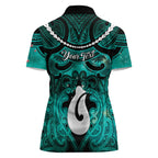 Personalised Maori Matariki Hei Matau Turquoise Women Polo Shirt Maori Kowhaiwhai Pattern Galaxy