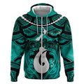 Personalised Maori Matariki Hei Matau Turquoise Zip Hoodie Maori Kowhaiwhai Pattern Galaxy