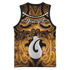 Personalised Maori Matariki Hei Matau Kowhai Basketball Jersey Maori Kowhaiwhai Pattern Galaxy