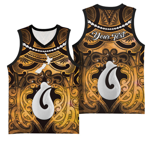 Personalised Maori Matariki Hei Matau Kowhai Basketball Jersey Maori Kowhaiwhai Pattern Galaxy
