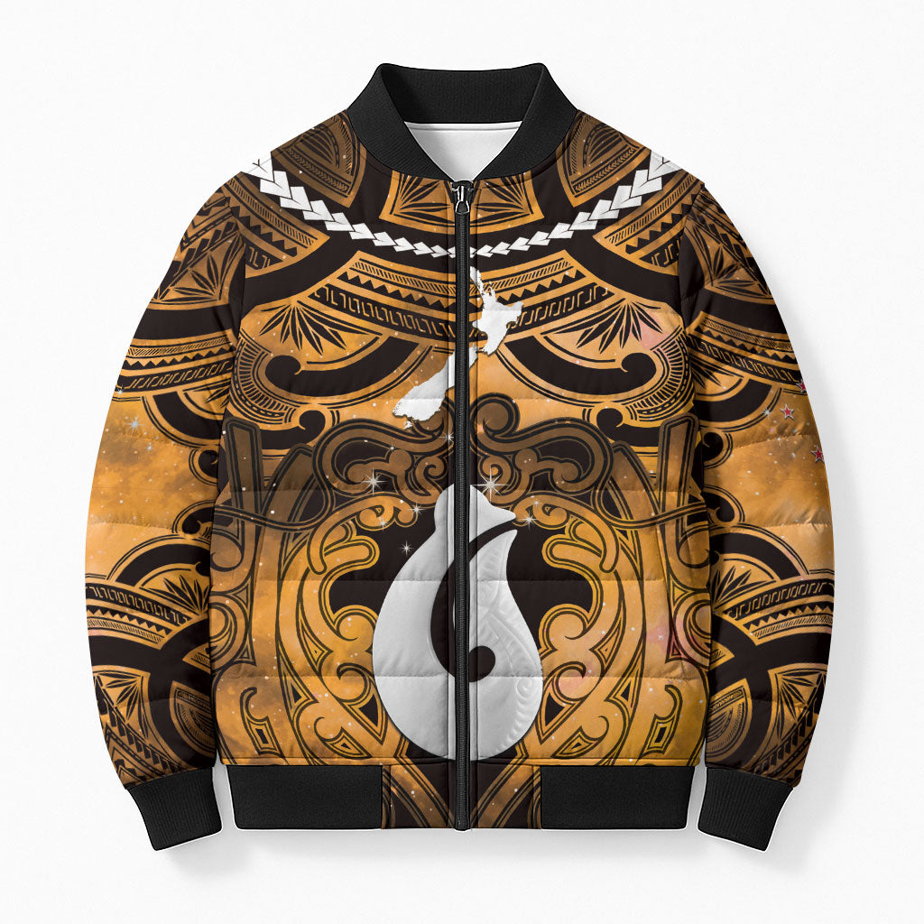 Personalised Maori Matariki Hei Matau Kowhai Bomber Puffer Jacket Maori Kowhaiwhai Pattern Galaxy
