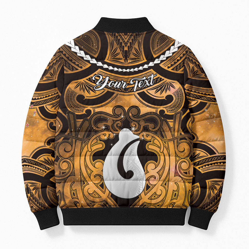 Personalised Maori Matariki Hei Matau Kowhai Bomber Puffer Jacket Maori Kowhaiwhai Pattern Galaxy